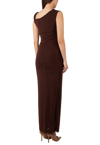Burgundy One-Shoulder Ruched Maxi Dress - view 4