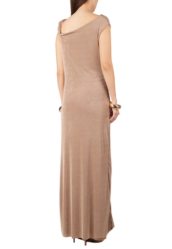 Champagne One-Shoulder Draped Maxi Dress - view 3