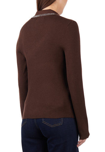 Brown Contrast-Collar Knit Polo - view 5