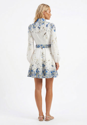 Blue Porcelain Belted Shirt Mini Dress - view 2