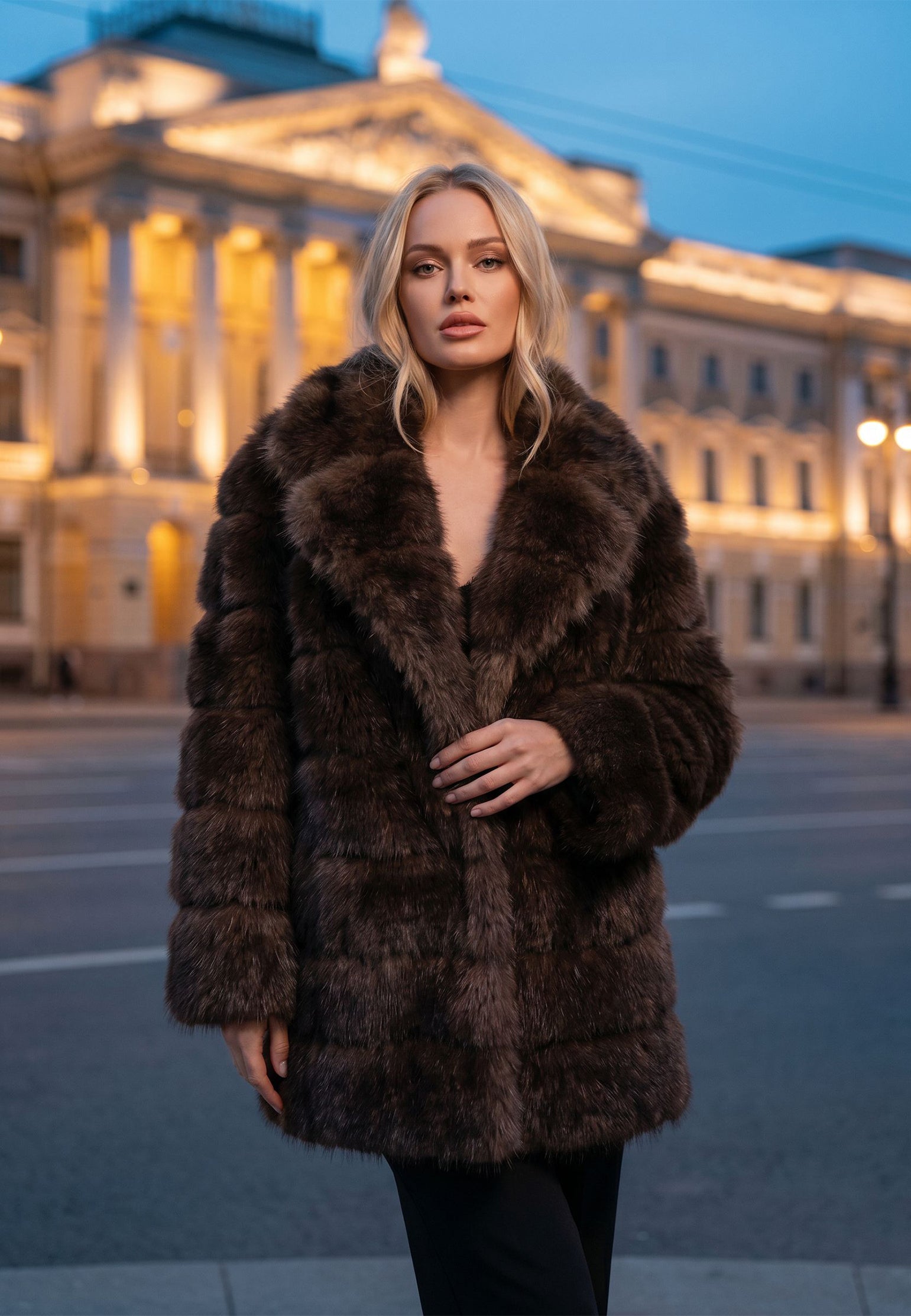 Cabras Fur Coat — Brown
