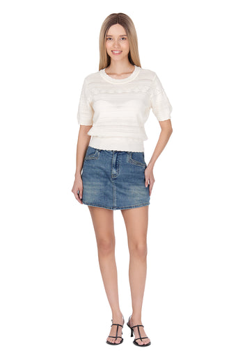 Ivory Pointelle Short-Sleeve Knit Top - view 3