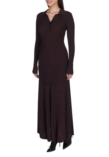 Burgundy V-Neck Knit Skirt Set - view 3