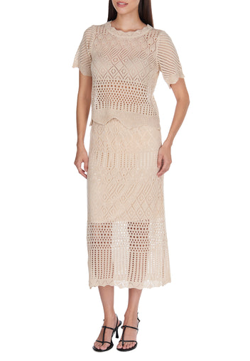 Ivory Pointelle Short-Sleeve Skirt Set - view 3