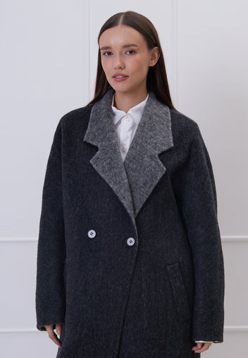 Graphite Shawl-Collar Long Wool Coat - view 3