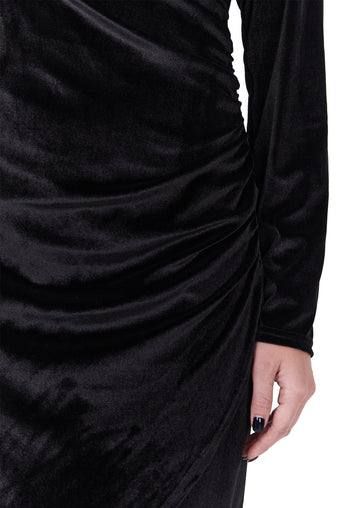 Black Ruched Long-Sleeve Midi Dress - view 5