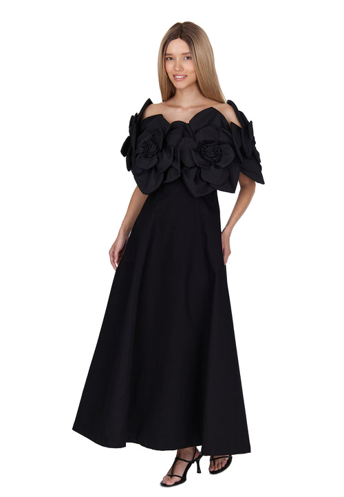 Black Floral Applique Strapless Midi Dress - view 2