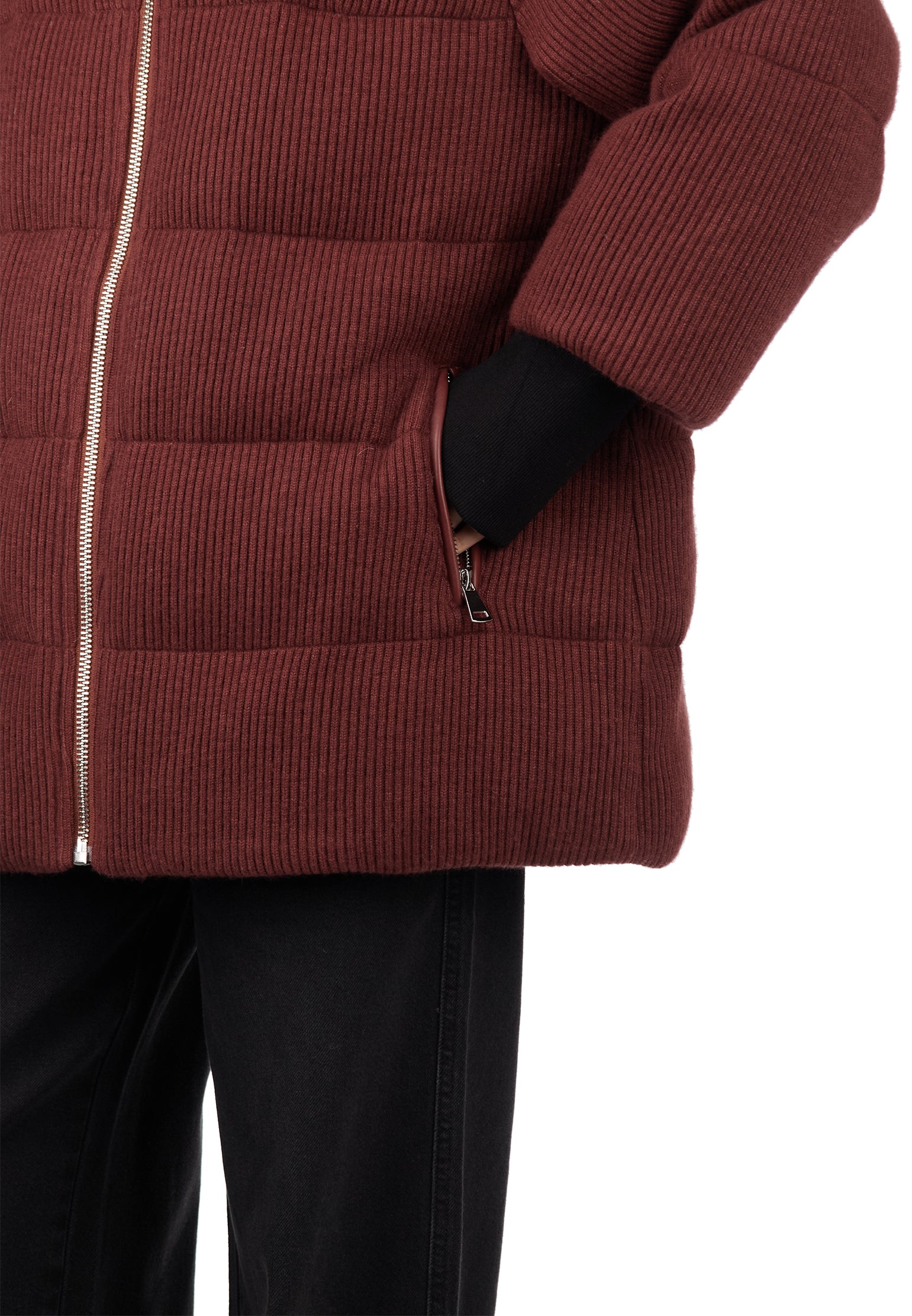Burgundy Sfilato puffer jacket - view 3