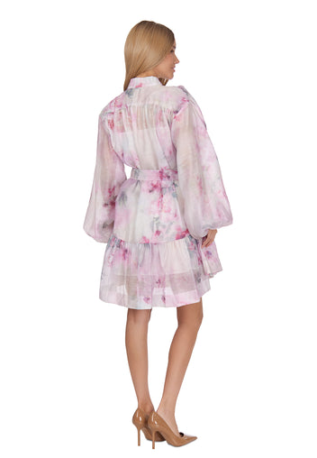 Pink Floral Kimono Mini Dress - view 4
