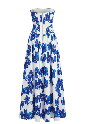Blue Floral Strapless Dress - view 2