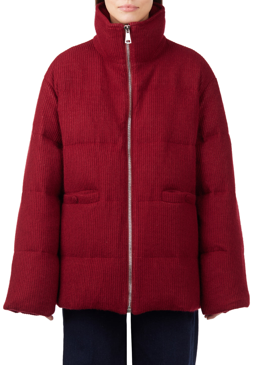Burgundy Sfilato puffer jacket - view 3