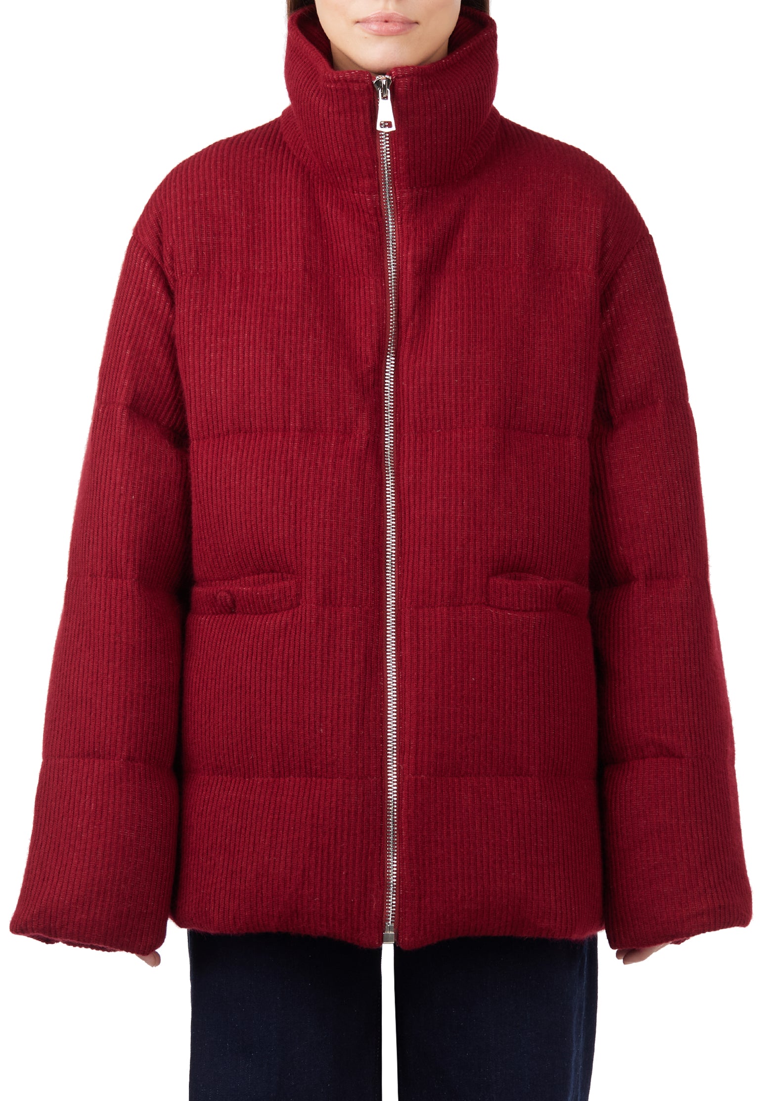 Burgundy Sfilato puffer jacket - view 3
