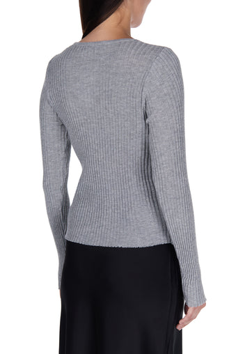 Taupe Ribbed V-Neck Knit Cardigan - view 5