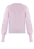 Pink Embroidered-Sleeve Knit Pullover - view 1