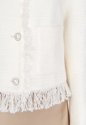 Ivory Fringe-Trim Cropped Jacket - view 5
