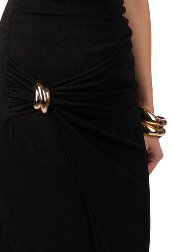 Black One-Shoulder Ruched Midi Dress - view 5