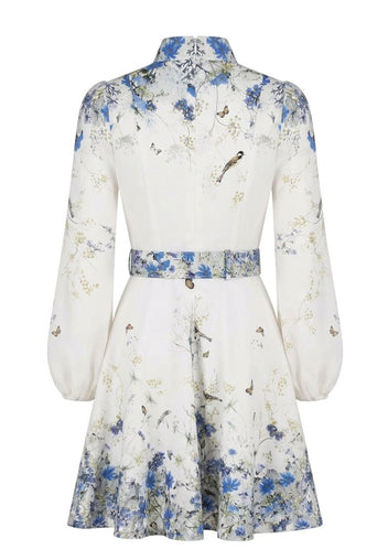 Blue Porcelain Belted Shirt Mini Dress - view 3