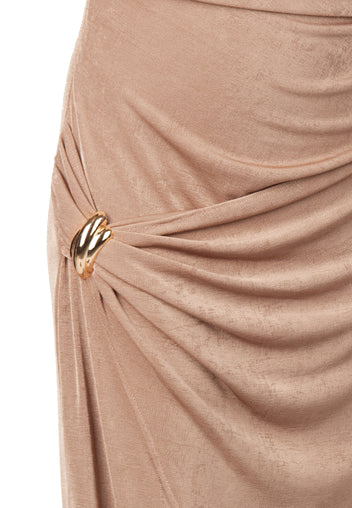 Champagne One-Shoulder Draped Maxi Dress - view 5