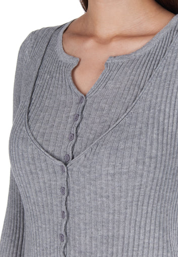 Taupe Ribbed V-Neck Knit Cardigan - view 6