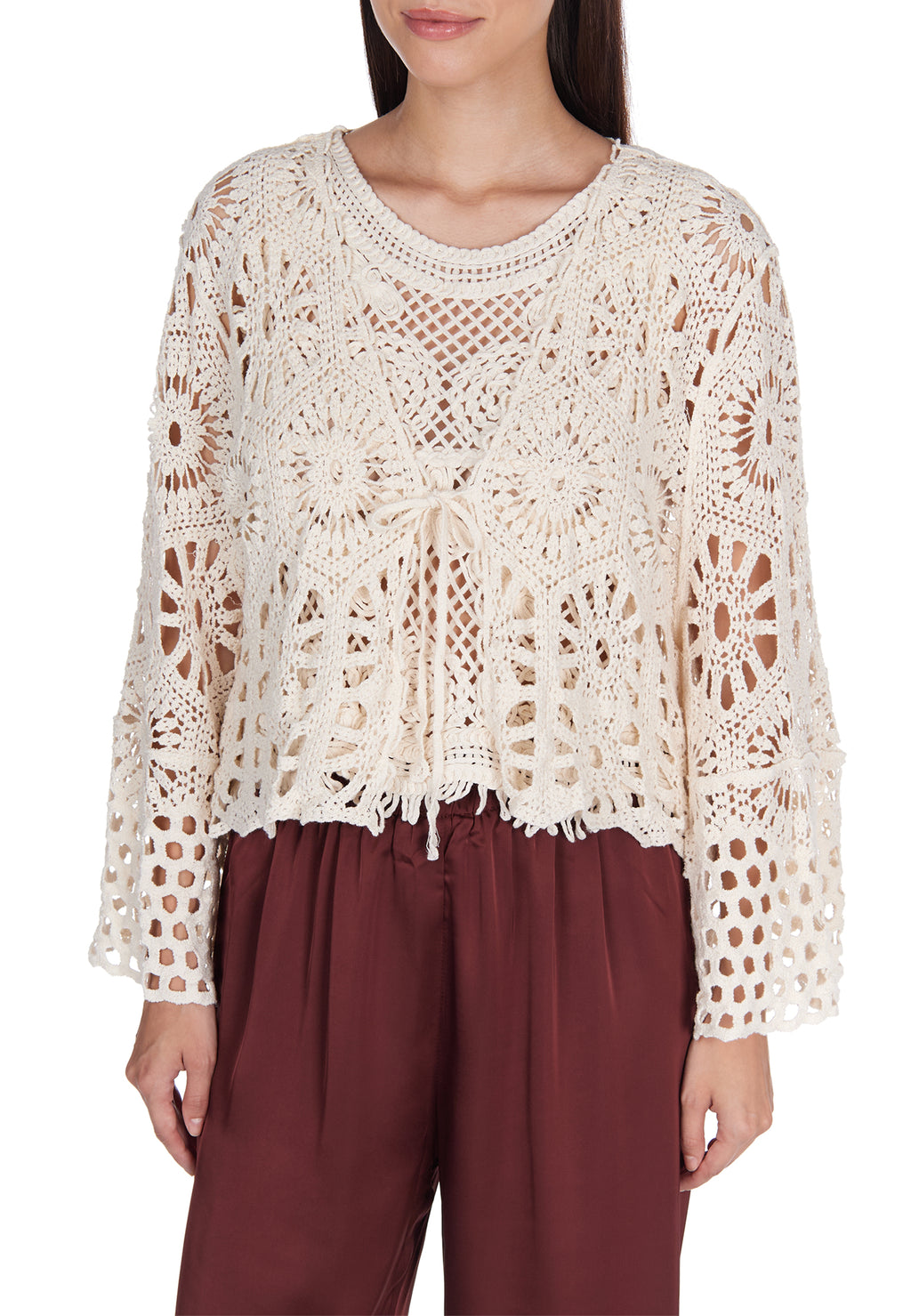 Gray and Burgundy Sfilato cardigan - view 5