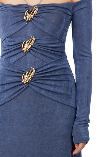 Blue Off-Shoulder Hardware Maxi Dress - view 6