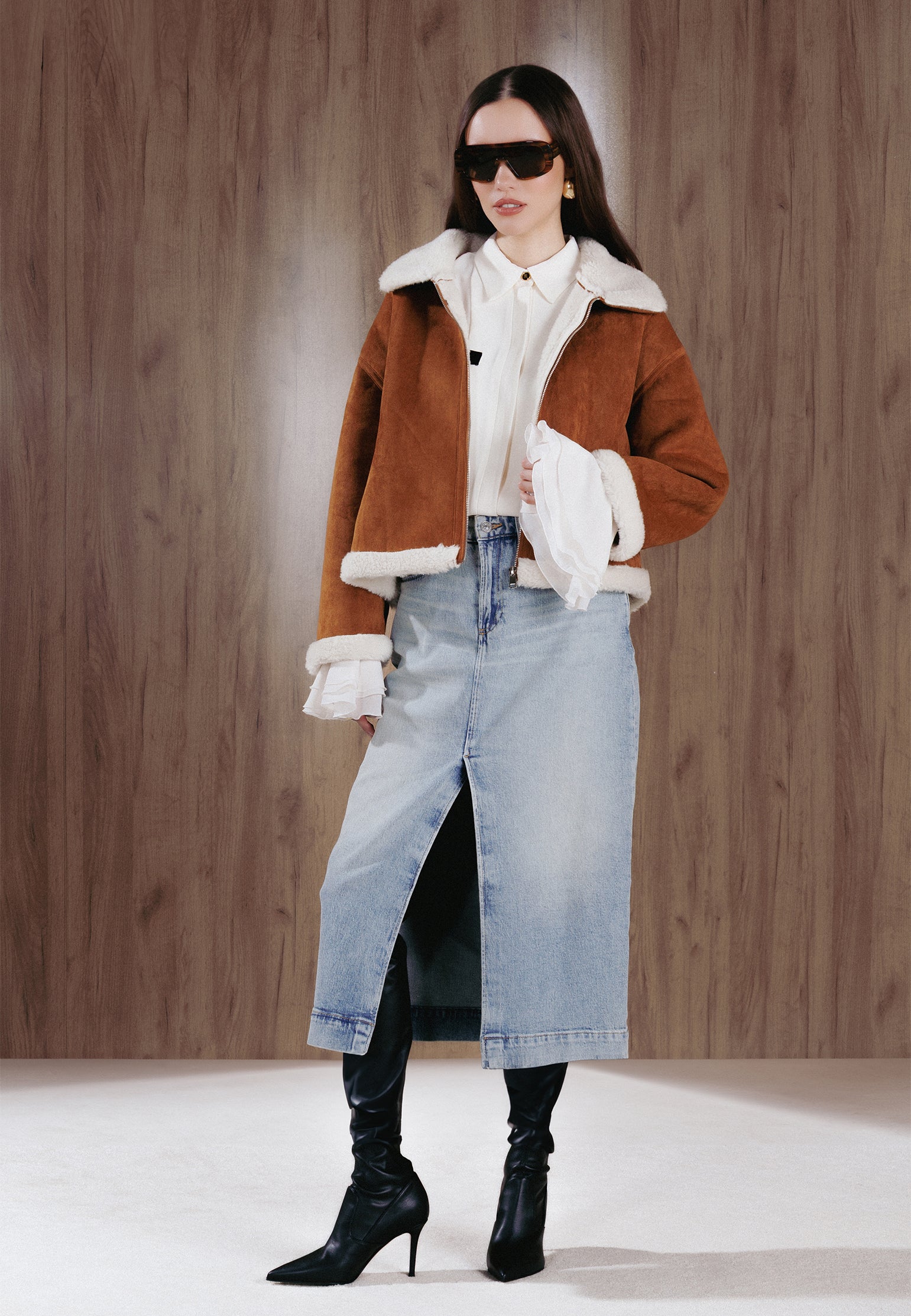Brown Sfilato sheepskin coat - view 2