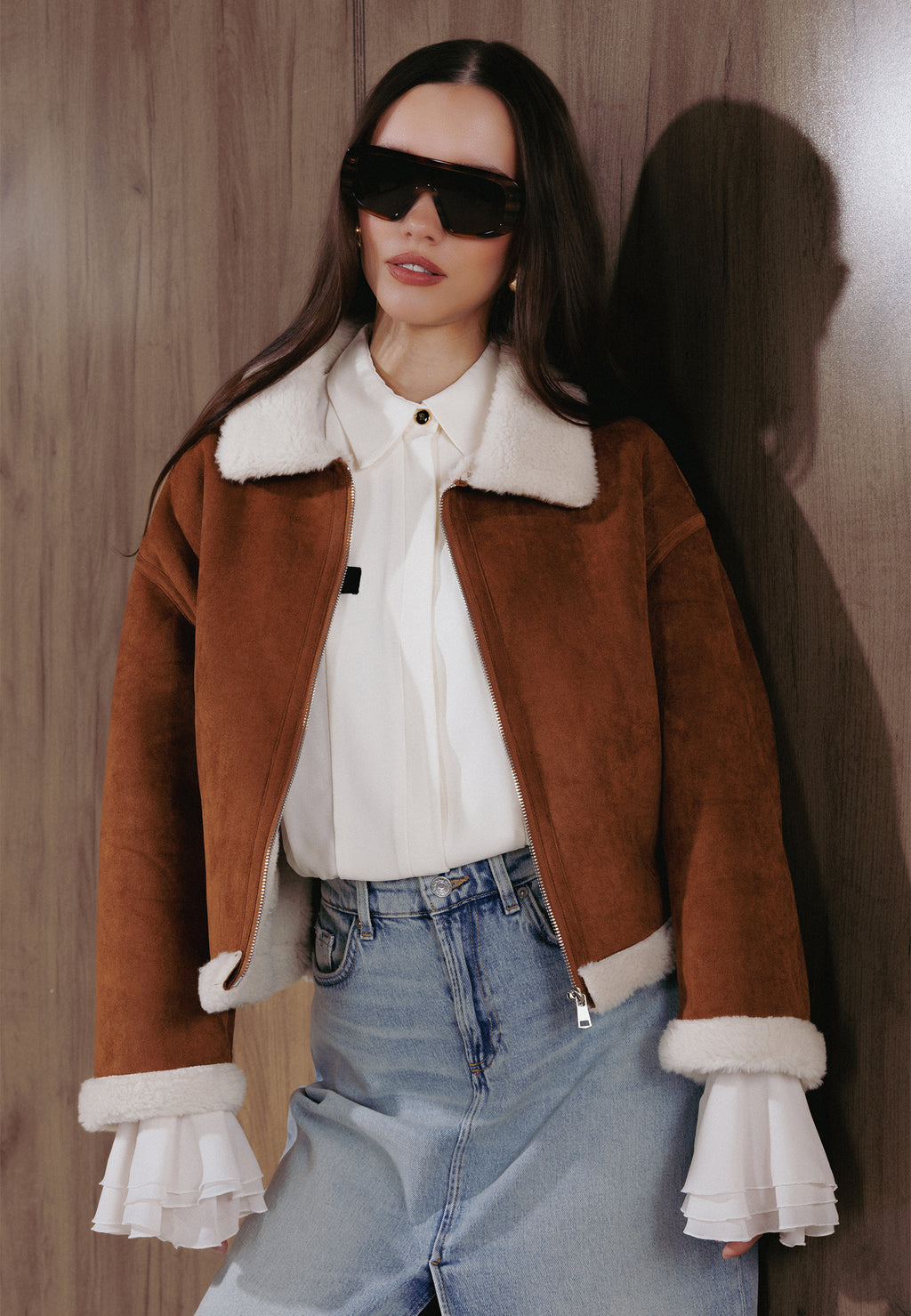Brown Sfilato sheepskin coat - view 8