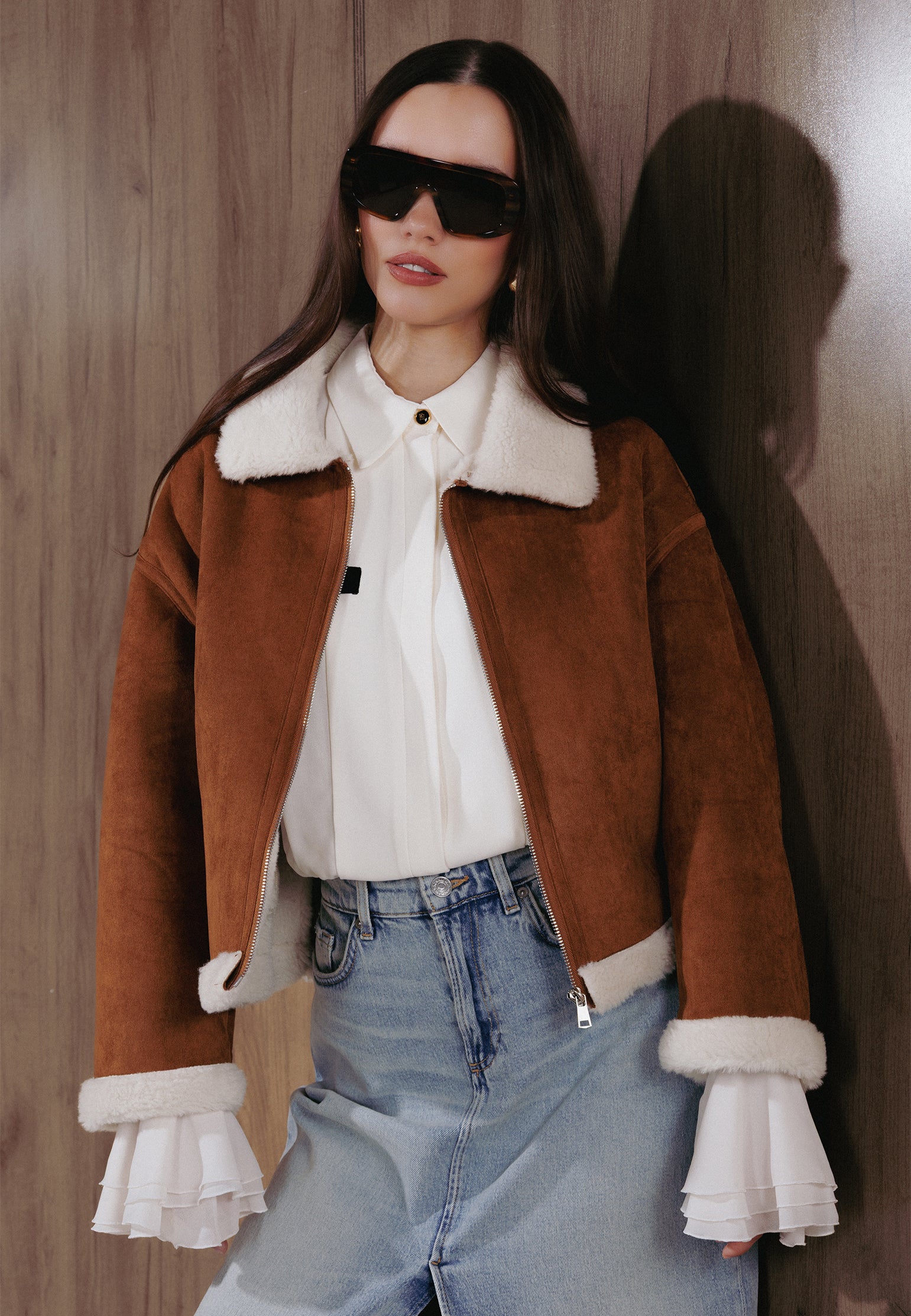 Brown Sfilato sheepskin coat - view 8