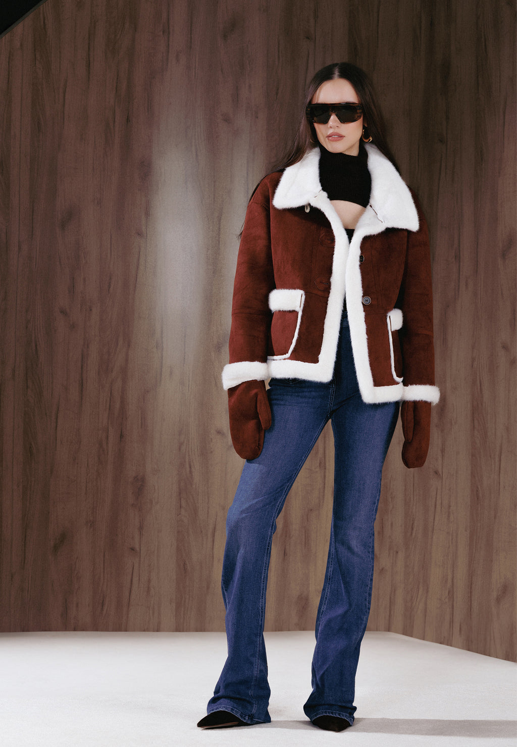 Brown Sfilato sheepskin coat - view 2