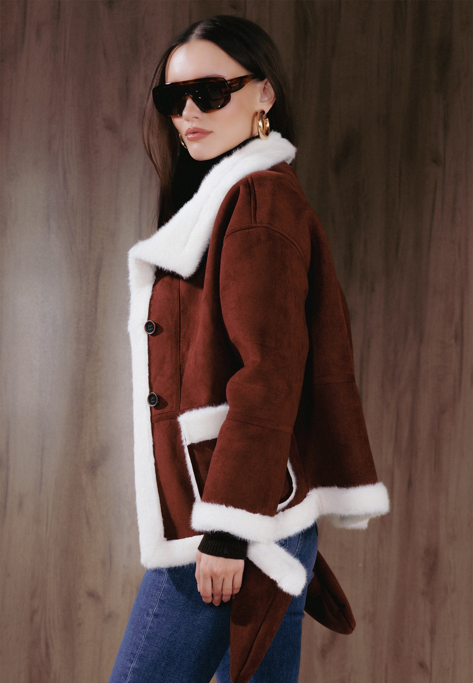 Brown Sfilato sheepskin coat - view 9
