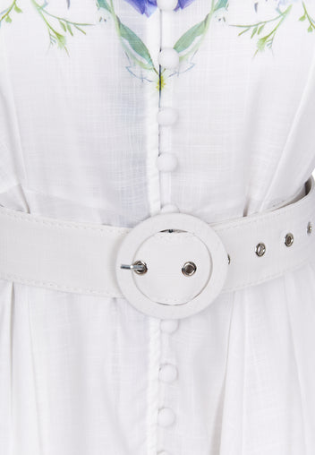 White Blue Floral Belted Shirt Dress - view 6