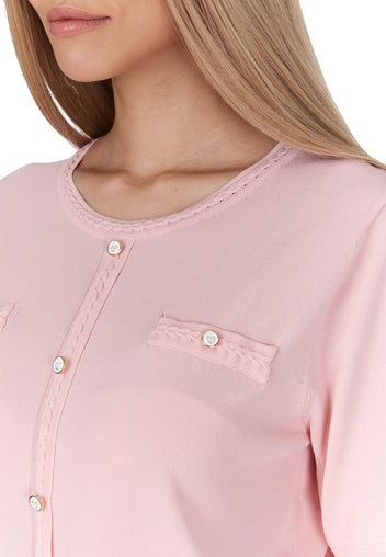 Pink Short-Sleeve Pearl-Button Knit Cardigan - view 7