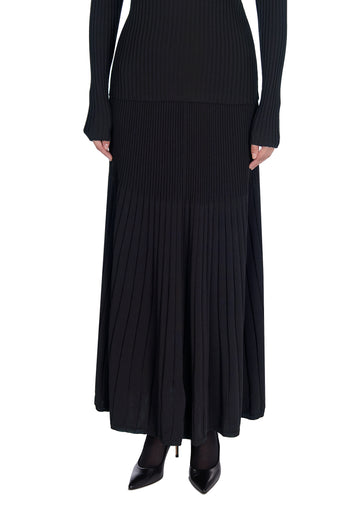 Black V-Neck Knit Pleated Skirt Set - view 5
