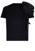 Black Floral-Applique Shoulder T-Shirt - view 1