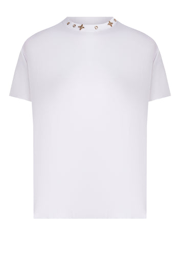 White Crystal-Neck Crewneck T-Shirt - view 1