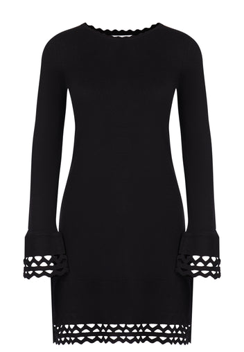 Black Crochet-Hem Long-Sleeve Mini Dress - view 1