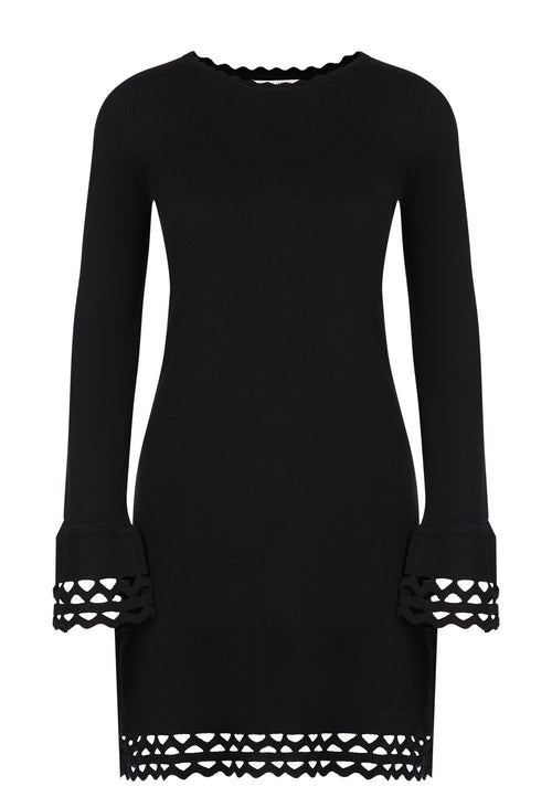 Black Crochet-Hem Long-Sleeve Mini Dress - view 1
