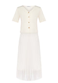 Ivory Short-Sleeve Shirt and Pleated Skirt Set - view 1