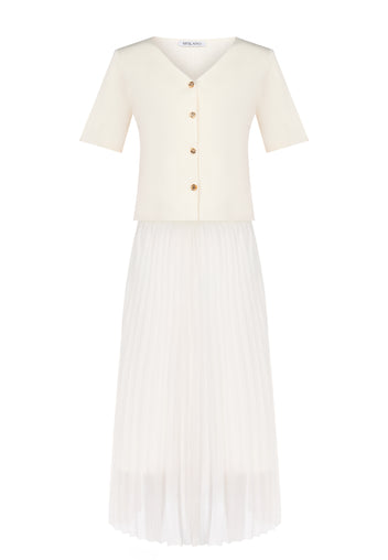 Ivory Short-Sleeve Shirt and Pleated Skirt Set - view 1