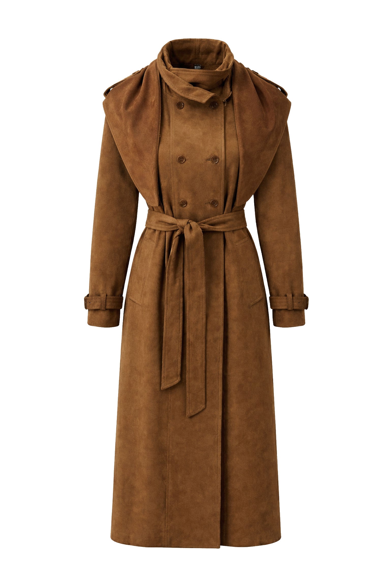 Brown Sfilato trench and kerchief set