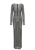 Graphite Metallic Long-Sleeve Maxi Dress