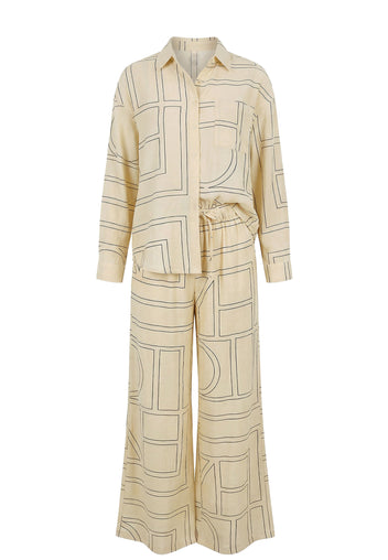 Champagne Belted Jacket and Wide-Leg Set - view 1