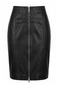Black Leather Zip-Front Pencil Skirt