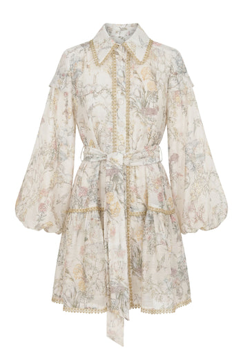 Ivory Scarf-Print Belted Mini Dress - view 1