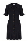 Black Ribbed Gold-Button Knit Mini Dress - view 1