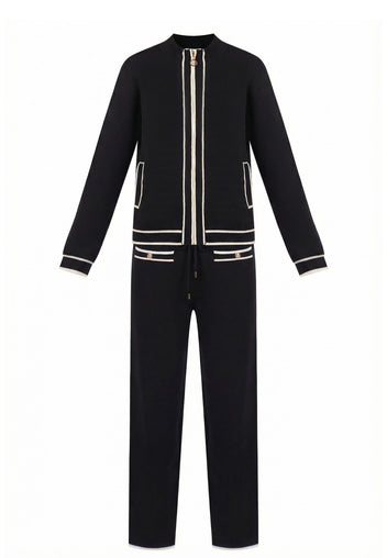 Black Stripe Zip Cardigan Trouser Set - view 1