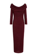 Wine Shimmer Off-Shoulder Midi Dress