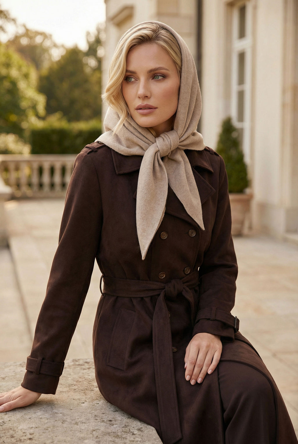 Black Sfilato trench and kerchief set - view 2