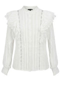 White Embroidered Ruffle Blouse - view 1