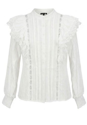 White Embroidered Ruffle Blouse - view 1
